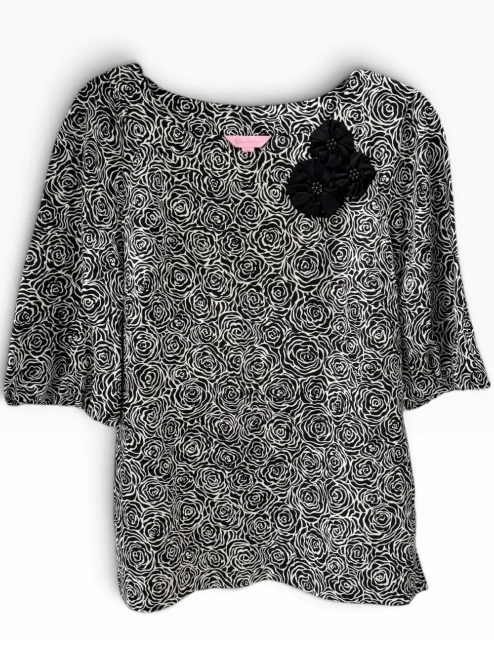 Lilly Pulitzer Puff-sleeve Blouse Black & White Floral Small